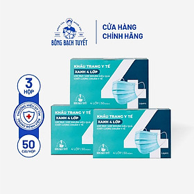 Combo 3 Hộp Khẩu trang Bông Bạch Tuyết 4 lớp xanh 50 cái hộp