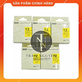 [Combo 5 cuộn] Nhãn in Tepra SC12YW (LC-4YBW) - Chữ đen nền vàng 12mm x 8m - Hàng nhập khẩu