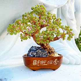 Cây Tài Lộc size 27cm chất đá Peridot xanh lá cây kiểu dáng bonsai