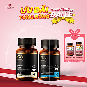 Bộ sản phẩm nhập khẩu chính hãng tăng cường sinh lực, sinh lý nam cho người bị gout gồm: Viên gout GO CELERY 16000mg (60 viên) và viên uống tăng cường sinh lý nam GO MAN PLUS ( 30 viên)