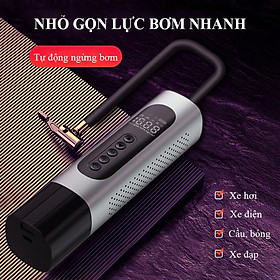 Máy Bơm Lốp Ô Tô Đa Năng Điện Tự Cầm Tay - Bơm Lốp Xe Ô Tô - Xe Máy - Xe Đạp - Cầu Bóng - Chế Độ Bơm Set Sẵn Và Tự Ngắt Khi Đầy 