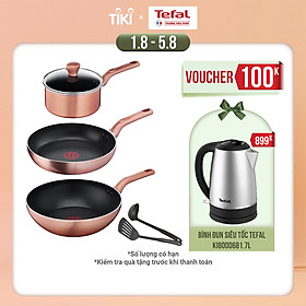 Bộ nồi chảo Tefal Cook & Shine 5 món gồm Chảo chiên 24 cm, Chảo xào 28cm, Quánh 18cm, Sạn và Vá - Hàng chính hãng