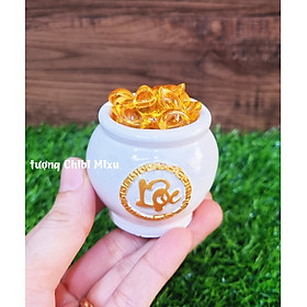 Mua Chum vàng chữ LỘC (gồm 1 chum trắng + 20 hạt gốm mèo + 20 thỏi vàng 1.5cm)