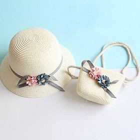 Set mũ và túi đính hoa cho bé - Mũ vành rộng, mũ đi biển