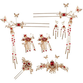 Traditional Chinese Wedding Bridal Tassels Comb Hairpins Earrings Jewelry