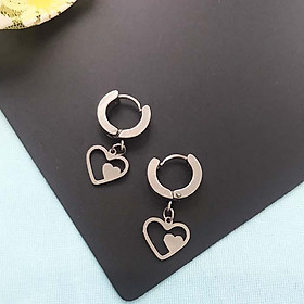 Khuyên tai bông tai trái tim lồng street love unisex