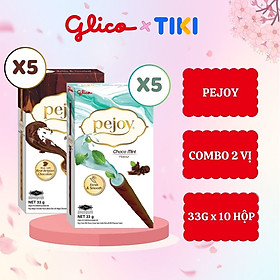 Bánh que nhân kem mix 2 vị socola &amp; socola bạc hà GLICO Pejoy (Happy Set D 10 hộp - 5 chocolate 5 Choco Mint)