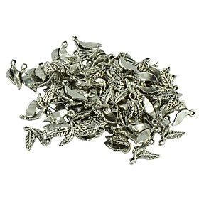 100 Lots Jewelry Making Design Charms - Metal Antique Silver Tow Leaves Designs, DIY Pendants Ancient Jewelry Making and Crafting