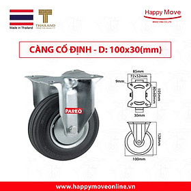 Mua Bánh xe đẩy cao su đen càng cố định 80-100mm - Happy Move Thái Lan