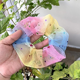 Cột tóc scrunchies cầu vòng ngôi sao
