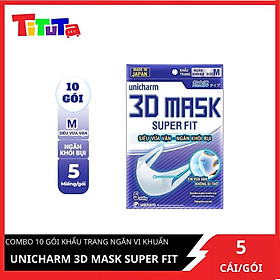 Bộ 10 Gói Khẩu Trang Ngăn Khói Bụi Unicharm 3D Mask Super Fit Size M Gói 5 Miếng