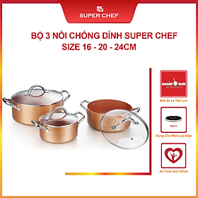 Mua Bộ Nồi Bếp Từ Super Chef Tráng Men Gốm Ceramic Chống Dính An Toàn Sức Khỏe Không Bong Tróc  Hạn Chế Trầy Siêu Bền Bỉ  Dày Dặn Chín Đều Thơm Ngon ( 3 cái 16-20-24Cm)