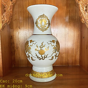 Bình bông sứ trắng hình rồng vàng 3D cao cấp 3 cỡ:17.5cm, 20cm, 22.5cm
