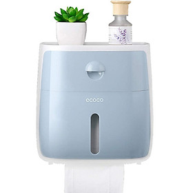 Hộp đựng khăn giấy phòng tắm treo tường ecoco, có nhiều ngăn-Màu xanh dương