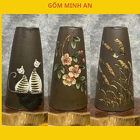 Mua Bình hoa lọ hoa gốm men mộc dáng ống thẳng đứng vẽ hoa văn gốm sứ Bát Tràng- Gốm Minh An