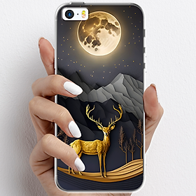 Ốp lưng cho iPhone 5, iPhone SE 2016 nhựa TPU mẫu Nai vàng và mặt trăng