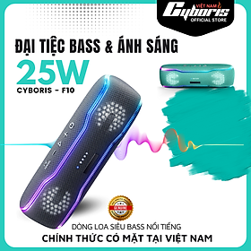 Loa Nghe Nhạc Bluetooth Cyboris F10, Loa siêu Bass,  Công suất 25W, Chống nước IPX7, Pin 2500mAh. Hàng Chính Hãng