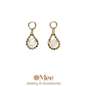 Bông tai nữ MEE đính ngọc thật khuyên tai vintage phối ngọc tự nhiên cá tính - E6839
