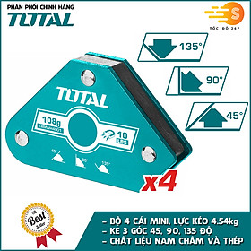 Bộ 4 ke góc nam châm hàn 3 góc TOTAL TAMWH4001 - Ke góc 45 độ, 90 độ, 135 độ, lực hút cực mạnh