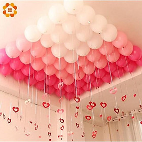 Bộ 50 vỏ bóng trắng thường, đỏ, hồng kèm dây tim hoặc sao treo bóng đỏ