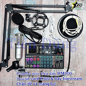 Mua Mic thu âm bm900 sound card k300 dây livestream chế chân đế màng lọc sound card k300 hỗ trợ autu tune bluetooth