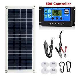 Bảng điều khiển năng lượng mặt trời 80w USB 12v/5v kép với Bộ điều khiển 20A 60A Tế bào năng lượng mặt trời chống thấm nước Tế bào năng lượng mặt trời Poly cho Bộ sạc pin RV trên ô tô Màu sắc: 70W-Panel Kit-60A
