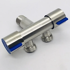 Mua Van Nước 2 cổng xả có điều khiển (xanh) riêng biệt dạng vòi chia nước - đầu ra 21mm Inox SUS304-VC2xanhthang