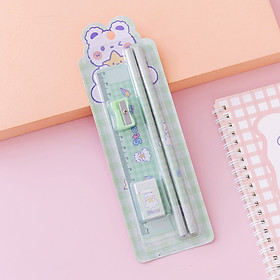 Bộ 5 món bút chì, thước tẩy, gọt bút chì cực tiện lợi, dụng cụ học tập màu sắc dễ thương Yorn - Hàng Chính Hãng