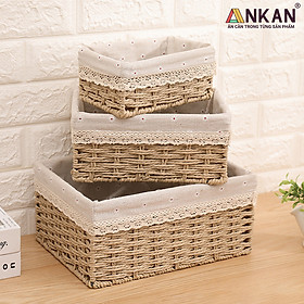 Mua Giỏ Cói  Rổ Cói Vintage Có Vải Lót Hình Chữ Nhật  - Phù Hợp Để Phòng Khách  Đựng Đồ Trang Tri Bàn Làm Việc Gọn Gàng Xinh Xắn