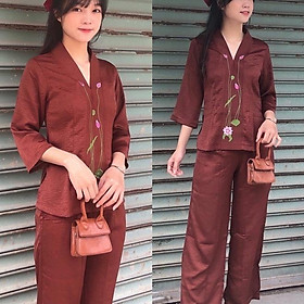 ĐỒ LAM ĐI CHÙA #Mã Freeship Xtra RP028# Mẫu Sen Vải Lụa Pháp Cao Cấp