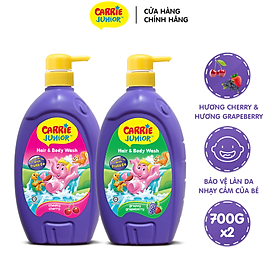 Combo 2 Sữa Tắm Gội cho bé Carrie Junior 700g chai 1 Hương Grapeberry + 1