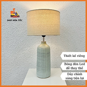 Đèn ngủ để bàn trang trí phòng khách gốm sứ màu xanh ngọc vân cổ điển cao 58 cm DS-TL9866