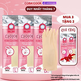 [Mua 3 Tặng 2] Combo3 Đôi Găng Tay Cao Su Tự Nhiên Kim Cương Có Móc Hàn Quốc L-39cm