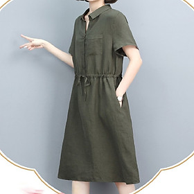 Đầm suông linen form rộng cổ sơ mi không kén dáng mặc, thời trang thương hiệu chính hãng ARCTIC HUNER Da75