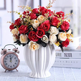 Mua Hoa lụa  cành hoa hồng 10 bông mix màu cao cấp điểm lá sang trọng