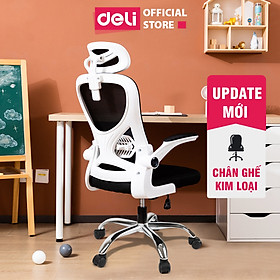 Ghế Xoay Văn Phòng Lưới Làm Việc Công Thái Học Deli - Tay Gập Thông Minh, Có Chỉnh Lưng, Lưới Thoáng Khí, Chân Xoay Tiện Ích, Đệm Ghế Êm Aí, Nhiều Màu - Phù Hợp Học Sinh, Văn Phòng, Game Thủ, Gaming - Hàng chính hãng - Đen trắng