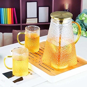 Mua Combo bình đựng nước thủy tinh đáy vuông kèm 6 cốc quai  khay  giá úp cốc(combo3 sẽ đổi khay gỗ sang khay kim loại xanh)