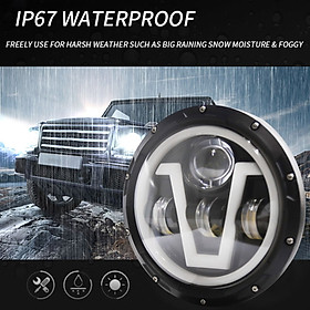 1PCS Car LED Headlight 7in 500W Round V-type Headlamp Super Bright H4 Plug H13 Wire Harness Replacement for Jeep