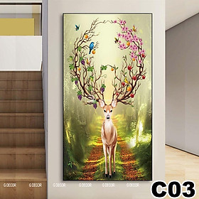 Tranh treo tường canvas 1 bức phong cách hiện đại Bắc Âu 03, tranh hươu tài lộc trang trí phòng khách, phòng ngủ, spa