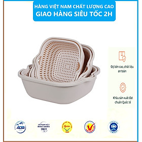 Sét Thau Rỗ Nhựa Đựng Rau Củ Quả 6 Món 3 Kích Thước Đa Năng Việt Nhật - Hàng Việt Nam - Màu vàng
