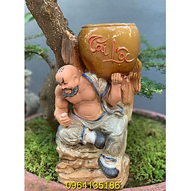 Mua Tượng chậu la hán tài lộc ngồi thưởng trà h40cm men rạn trồng cây bon sai gốm sứ Bát Tràng