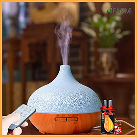 Combo máy khuếch tán, máy xông tinh dầu NFarm hình Giọt Nước + tinh dầu cam hương N'Farm (10ml/ Có remote điều khiển.