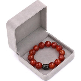 Vòng đeo tay mã não đỏ 14 ly cẩn hạt Phật A Di Đà inox đen VMNONLE14 HỘP NHUNG - hợp mệnh Hỏa, mệnh Thổ