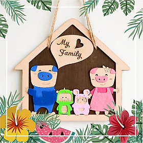 Mua Biển decor gia đình lợn (bảng gỗ trang trí