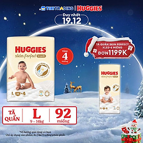 Tã quần Huggies Skin Perfect Mega Jumbo L88+4 miếng với 2 vùng thấm giảm kích ứng da
