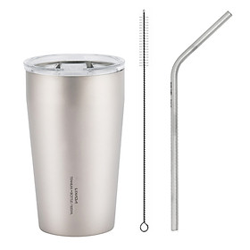 Lixada 500ml Double Wall Titanium Beer Cup with Drinking Straw and Cleaning Brush Outdoor Camping Backpacking Cup