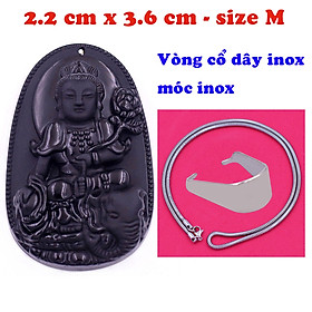 Mặt Phật Phổ hiền thạch anh đen 3.6 cm kèm dây chuyền inox rắn - mặt dây chuyền size M, Mặt Phật bản mệnh