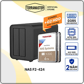 Mua Combo Thiết bị lưu trữ NASTerraMaster F2-424 kèm 1 ổ cứng Toshiba NAS N300 24/7 Hàng chính hãng