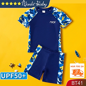 Bộ bơi bé trai 2 mảnh size vừa và lớn, chống nắng nhanh khô, họa tiết thời trang nam tính, chất thun bơi lạnh co giãn cao, dễ chịu thoải mái khi vận động dưới nước | BT41