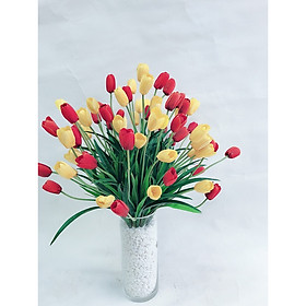 Bình hoa tulip lụa nghệ thuật cao cấp tươi tắn tô điểm không gian rực rỡ